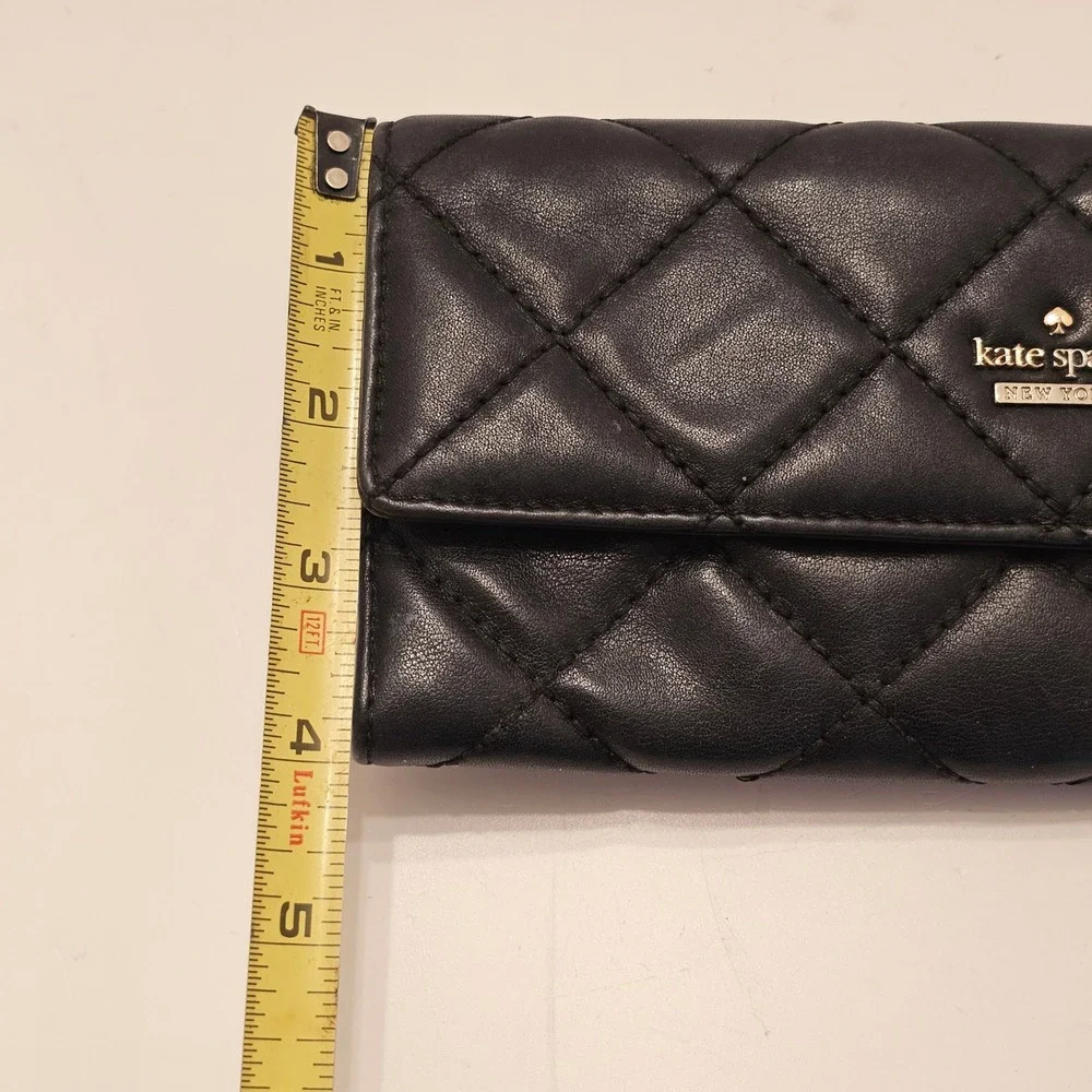 Kate Spade New York Black Quilted Leather Continental Wallet Gold Hardware